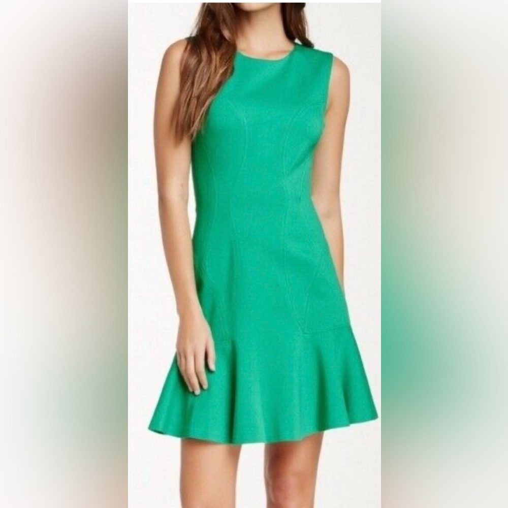 Diane von Furstenberg Kelly Green Ponte Knit Fit & Flare Sleeveless Jaelyn Dress